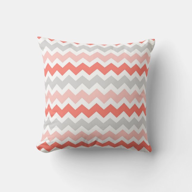 Coral Gray Chevron Decorative Pillow (Front)