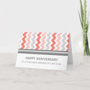 Coral Gray Chevron Employee Anniversary Card