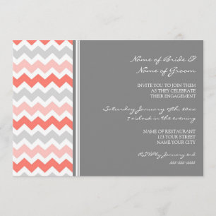 Coral Gray Chevron Engagement Party Invitations