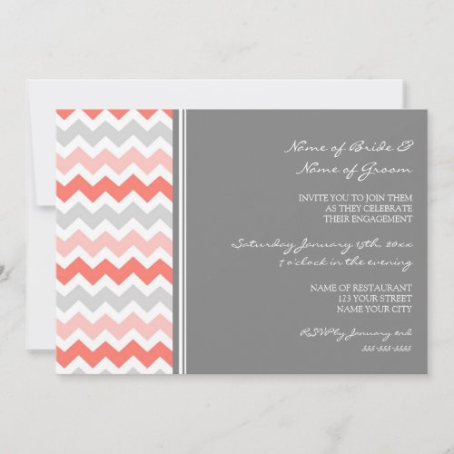 Coral Gray Chevron Engagement Party Invitations