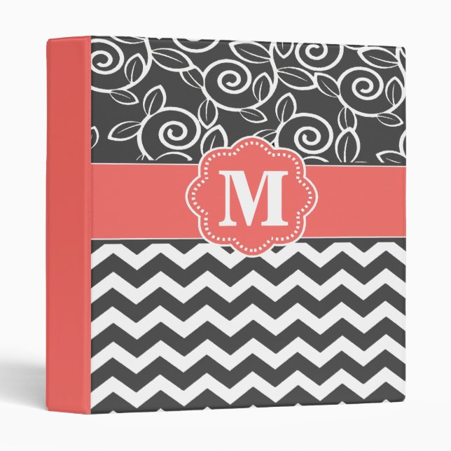 Coral Gray Chevron Monogram Binder (Front/Spine)