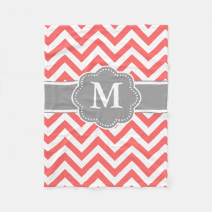 Coral Gray Chevron Monogram Blanket