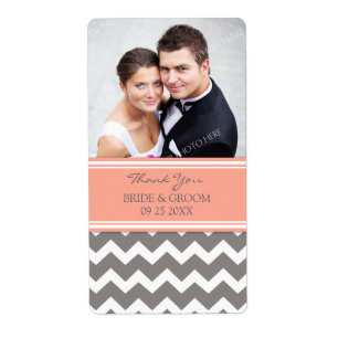 Coral Gray Chevron Photo Wedding Labels
