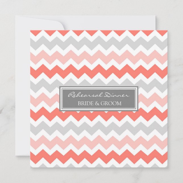 Coral Gray Chevron Rehearsal Dinner Party Invitation (Front)