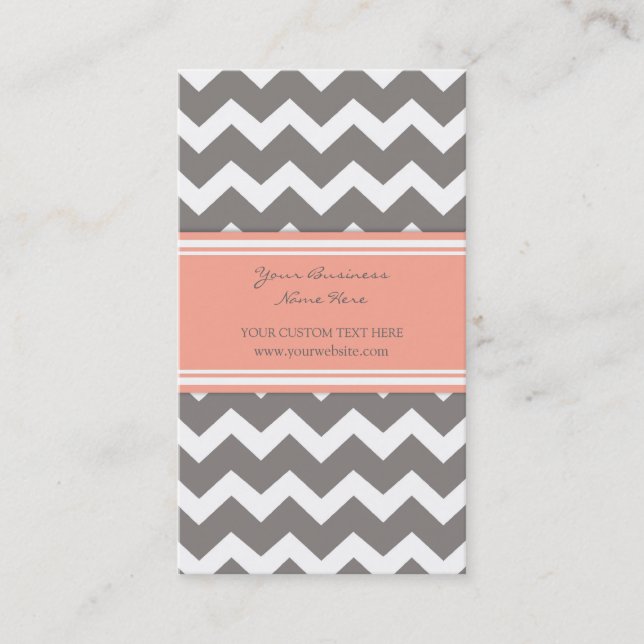 Coral Gray Chevron Retro Business Cards (Front)