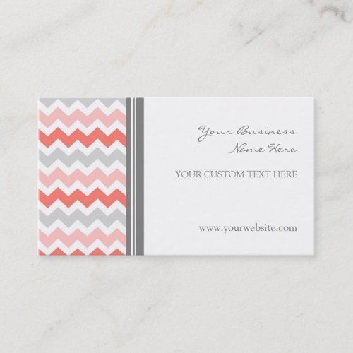 Coral Gray Chevron Retro Business Cards