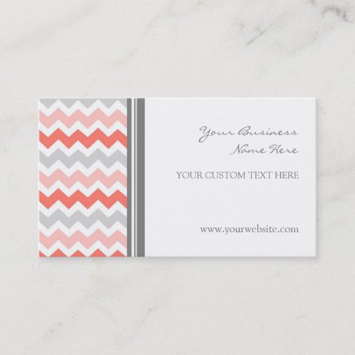Customizable Coral Gray Chevron Retro Business Cards