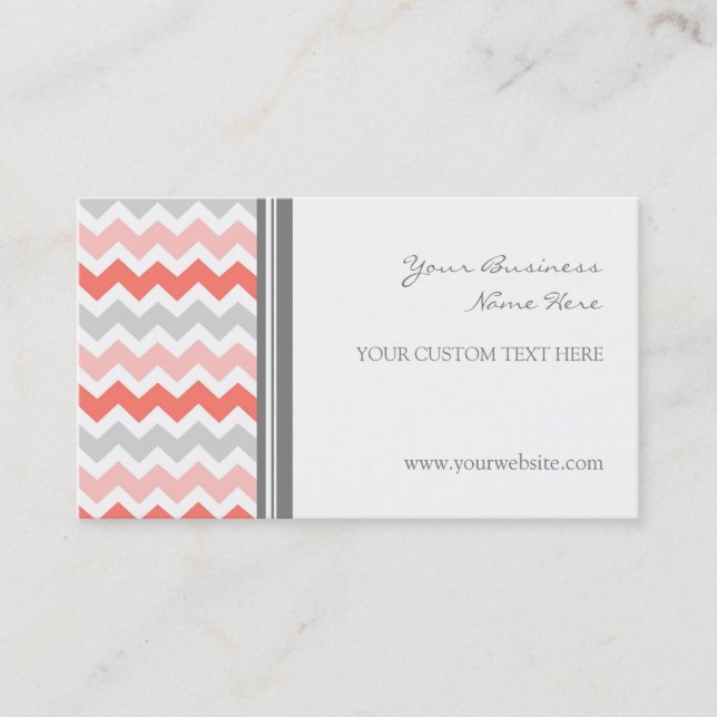 Coral Gray Chevron Retro Business Cards (Front)