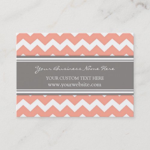 Coral Gray Chevron Retro Business Cards