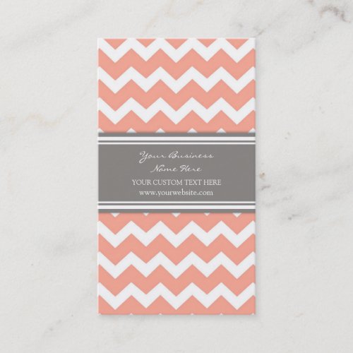 Coral Gray Chevron Retro Business Cards