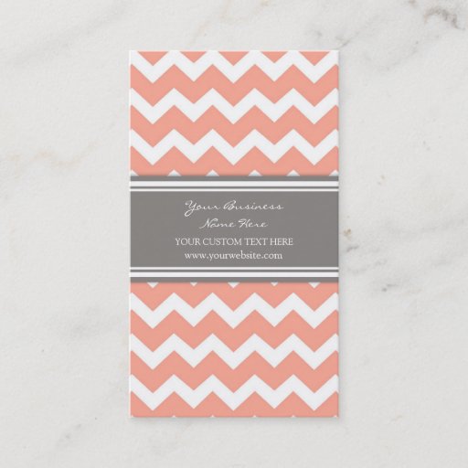 Customizable Coral Gray Chevron Retro Business Cards