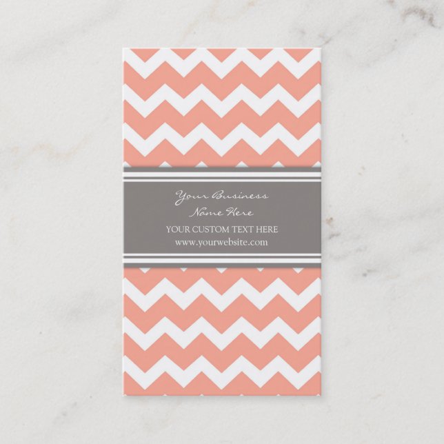 Coral Gray Chevron Retro Business Cards (Front)