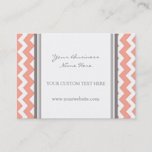 Customizable Coral Gray Chevron Retro Business Cards