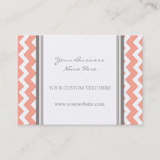 Coral Gray Chevron Retro Business Cards (Front)