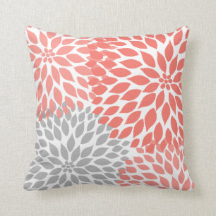 Coral Gray Dahlia floral pillow