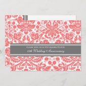 Coral Gray Damask 15th Anniversary Invitation (Front/Back)