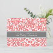 Coral Gray Damask 15th Anniversary Invitation (Standing Front)