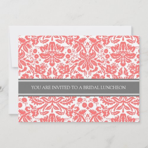 Coral Gray Damask Bridal Lunch Invitation