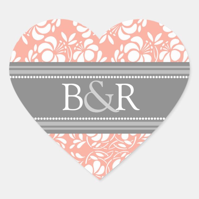 Coral Gray Damask Monogram Envelope Seal (Front)
