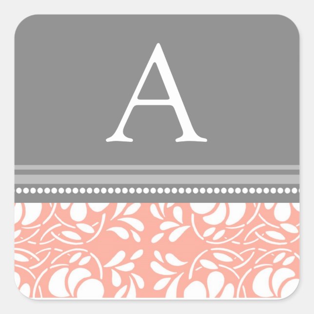 Coral Gray Damask Monogram Envelope Seal (Front)