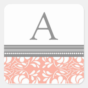 Coral Gray Damask Monogram Envelope Seal