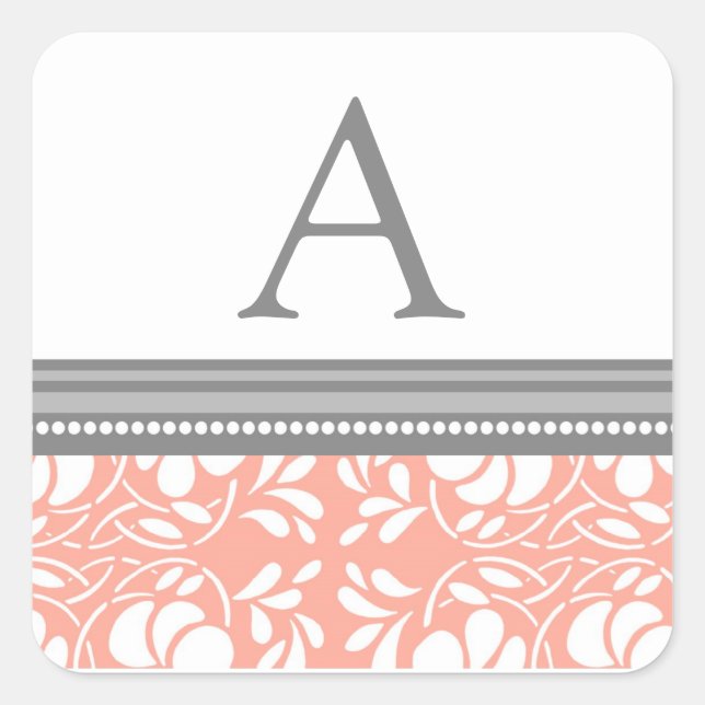 Coral Gray Damask Monogram Envelope Seal (Front)