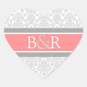 Coral Gray Damask Monogram Envelope Seal