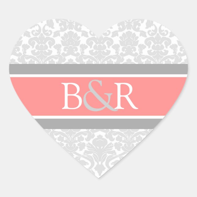 Coral Gray Damask Monogram Envelope Seal (Front)