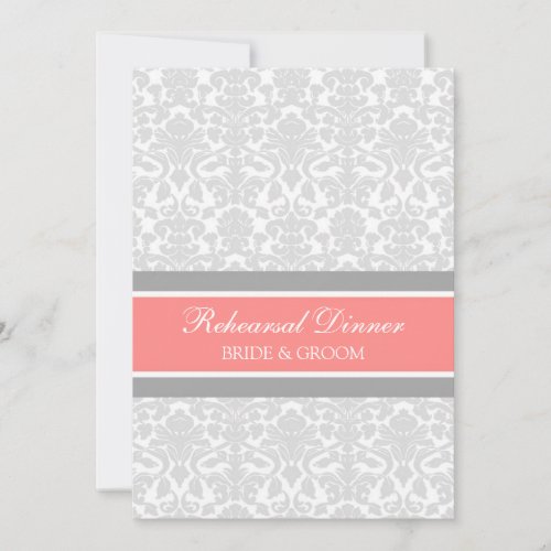 Coral Gray Damask Rehearsal Dinner Party Invite