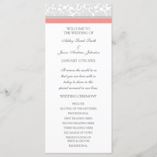 Coral Gray Damask Wedding Program