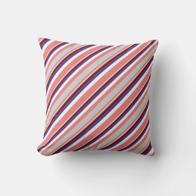 Coral, Gray, Dark Red, Dark Slate Blue & White Throw Pillow (Front)
