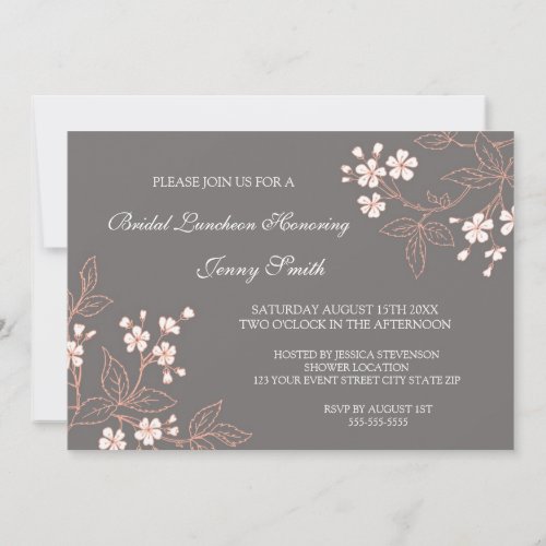 Coral Gray Floral Bridal Lunch Invitation Cards