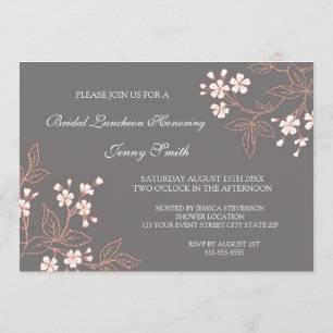 Coral Gray Floral Bridal Lunch Invitation Cards