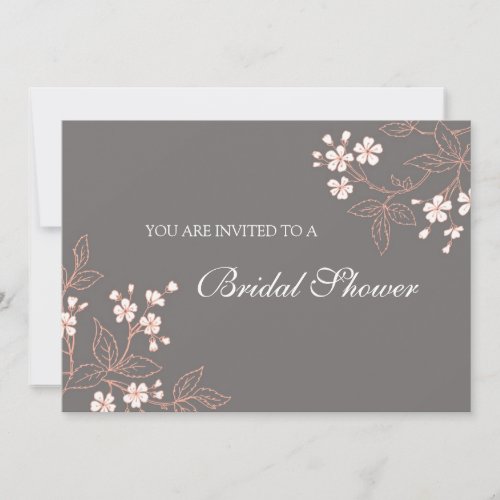 Coral Gray Floral Bridal Shower Invitation Cards