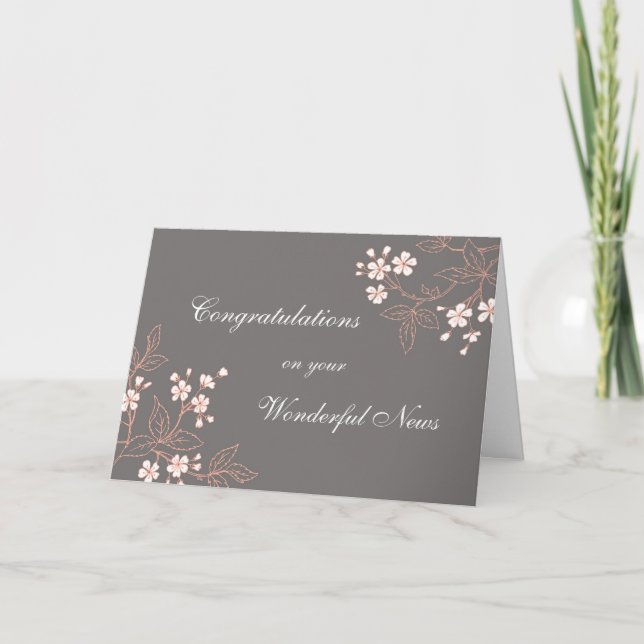 Coral Gray Floral Congratulations on Expecting Card (Front)