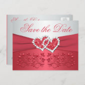 Coral, Gray Floral Hearts Save the Date Postcard (Front/Back)