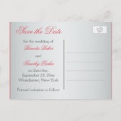Coral, Gray Floral Hearts Save the Date Postcard (Back)