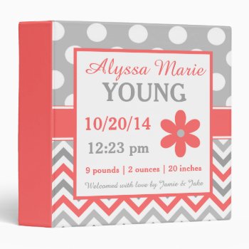 Coral Gray Floral Personalized Baby Album 3 Ring Binder by mybabytee at Zazzle