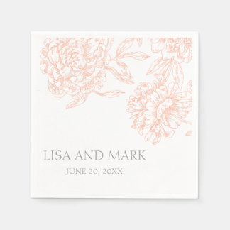 Coral Gray Floral Vintage Wedding Paper Napkins
