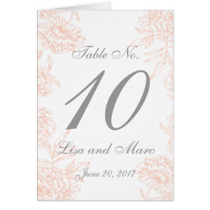 Coral Gray Floral Vintage Wedding Table Number