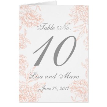 Coral Gray Floral Vintage Wedding Table Number by WeddingCentre at Zazzle