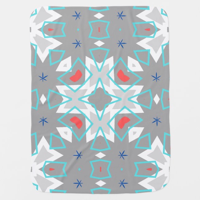 Coral Gray Mandala Pattern | Geometric Floral Boho Baby Blanket (Front)