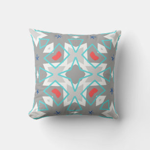 Coral Gray Mandala Pattern Geometric Floral Boho Throw Pillow