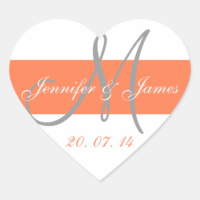 Coral Gray Monogram Wedding Thank You Stickers (Front)