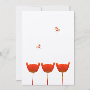 Coral & Gray Poppies  Butterfly Wedding Invitation