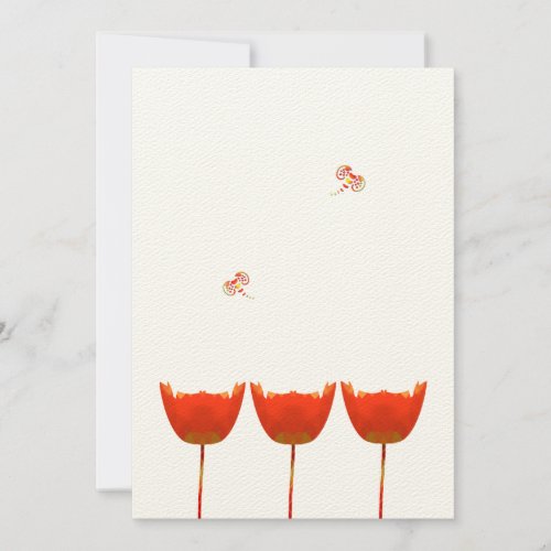 Coral  Gray Poppies  Butterfly Wedding Invitation