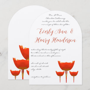 Coral & Gray Poppies Butterfly Wedding Invitation