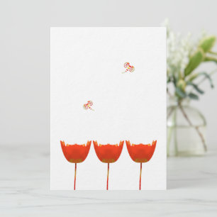 Coral & Gray Poppies Butterfly Wedding Invitation