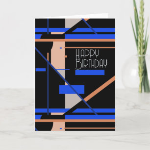Coral Gray Royal Blue White Black Birthday  Card