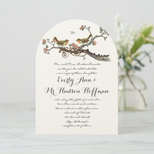 Coral & Gray Rustic Love Bird Wedding Invite